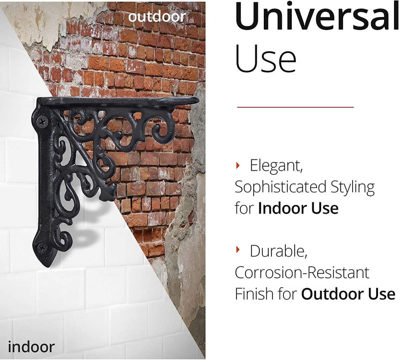 NACH Decorative Shelf Brackets, 2 Pack of 10.6 x 2 x 10.6 inch, Black Cast Iron Wall Shelf Brackets - Decorative Bookshelf Brackets - Victorian Style Shelf Bracket - Image 4